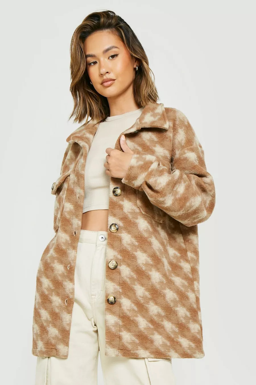 Tonal Dogtooth Shacket | Boohoo.com (US & CA)