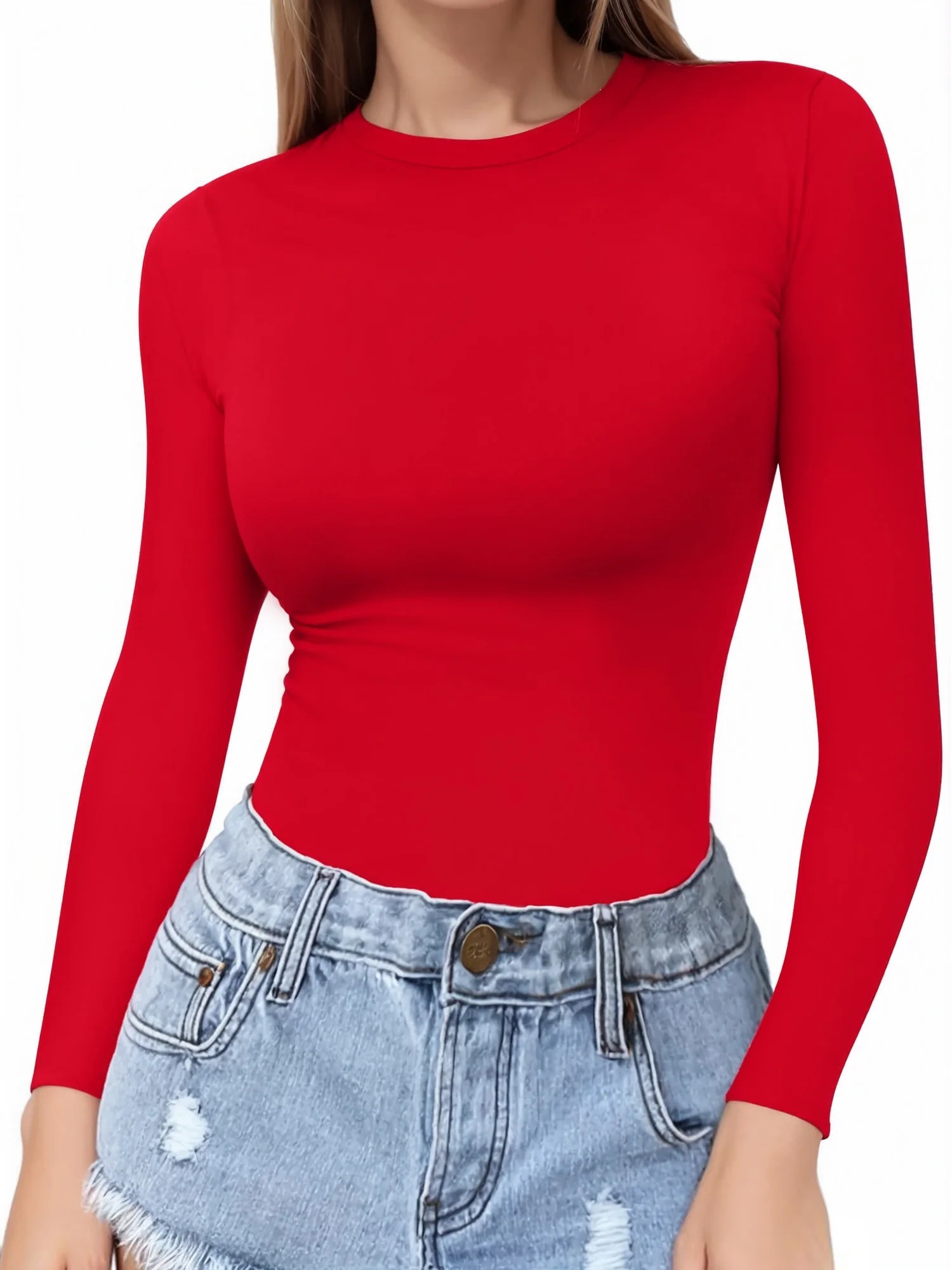 MOYIKO Slim Fitted Long Sleeve Shirts for Women Crewneck Tees Tight Basic Tops | Walmart (US)