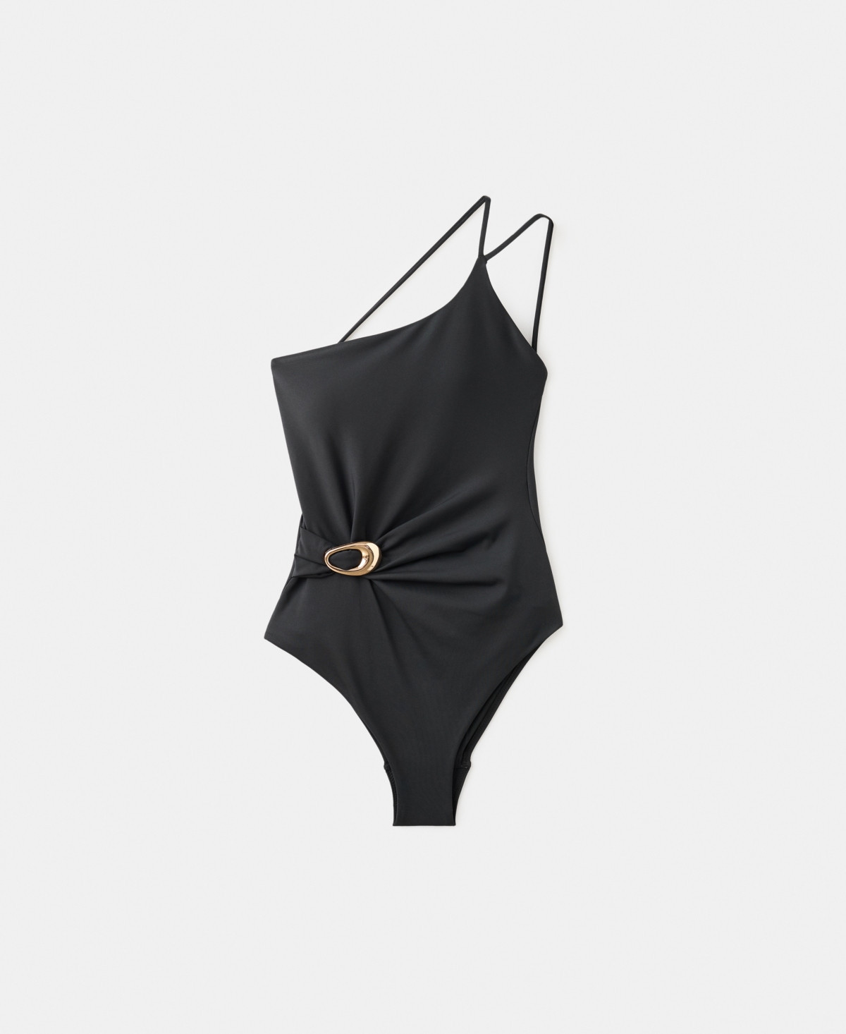 Mango Women's Gathered Detail Asymmetrical Swimsuit - Black | Macy's