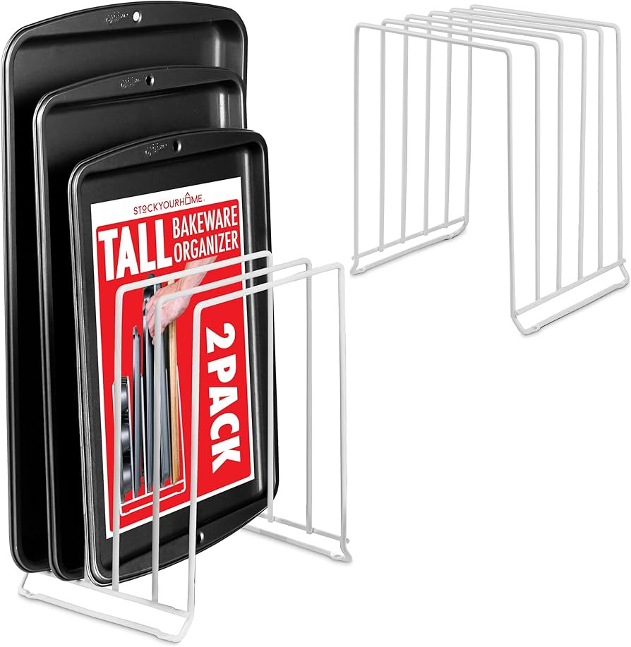 Stock Your Home White (2 Pack) Extra Tall Steel Baking Pan Organizer Rack for Cabinet Storage or ... | Amazon (US)