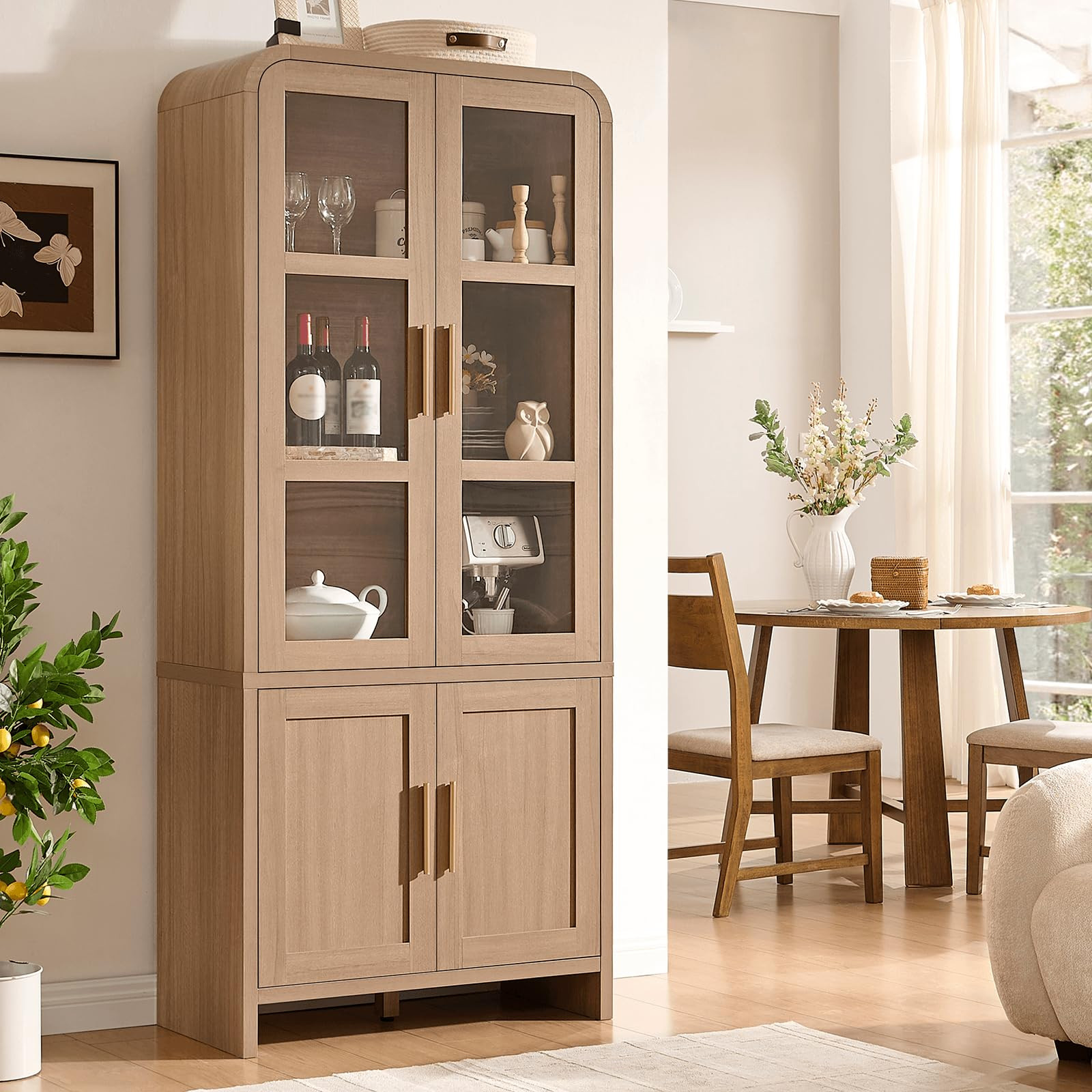 77" Tall Kitchen Pantry Storage Cabinets, Modern Farmhouse Wooden Cabinet with 2 Door Adjustable ... | Amazon (US)