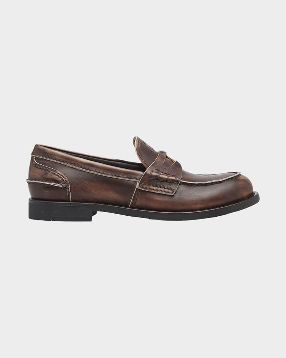 Leather Coin Penny Loafers | Neiman Marcus