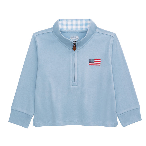 Light Blue Flag Quarter Zip | Mud Pie