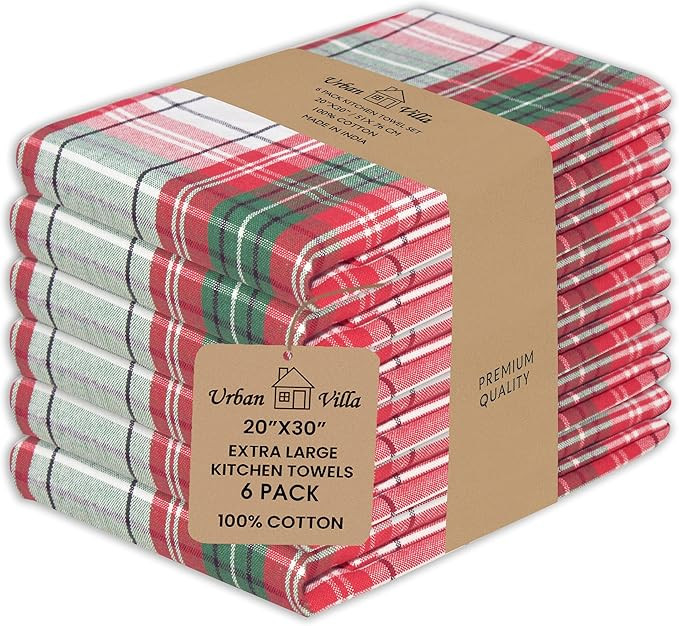 Urban Villa Checkered KitchenTowels Set of 6 Classic Checks Kitchen Towels 20X30 Inches 100% Cott... | Amazon (US)