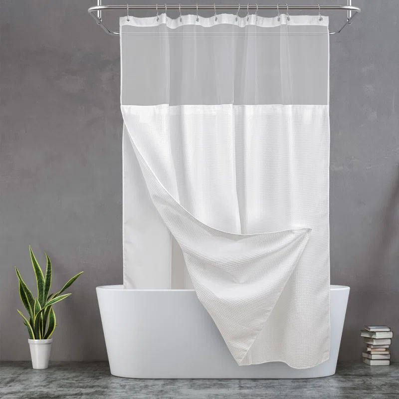 Waffle Weave Shower Curtain With Snap-In Liner, 12 Hooks Included | Wayfair North America