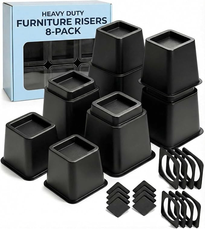 Bed Risers - Dorm Room Essentials - 3 & 5 Inch Adjustable Furniture Risers or 8 Inch Combined - H... | Amazon (US)