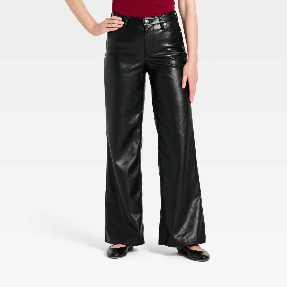 Women's Everyday High-Rise Wide Leg Faux Leather Pants - Universal Thread™ Black 6 | Target