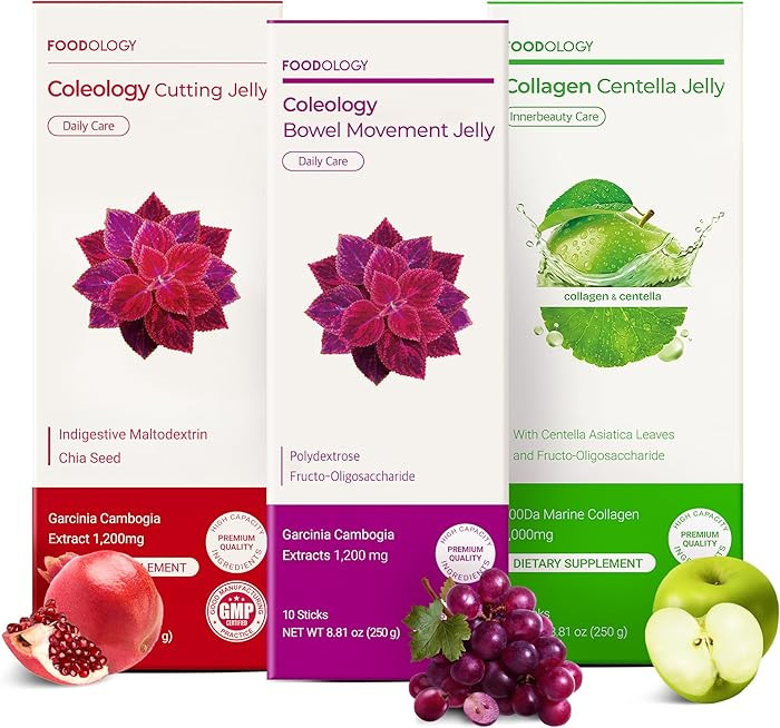 FOODOLOGY Stick Jelly Trio: Cutting & Bowel Movement & Collagen Jelly, Dietary Fiber Supplement S... | Amazon (US)