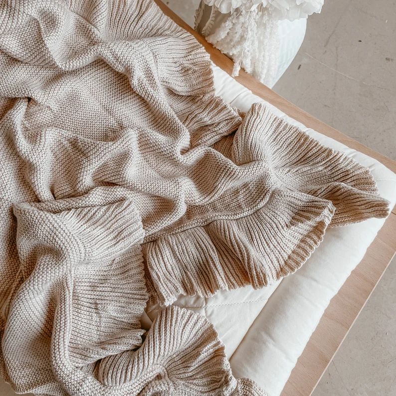 Poppy Heirloom Ruffle Knit Baby Blanket - 100% Cotton - Baby Shower Gift - Newborn - Swaddle - Kn... | Etsy (US)
