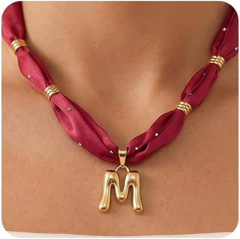 DoDoBeads Red Scarf Initial Necklace for Women, Scarf Necklace with Gold Stainless Steel Letter C... | Amazon (US)