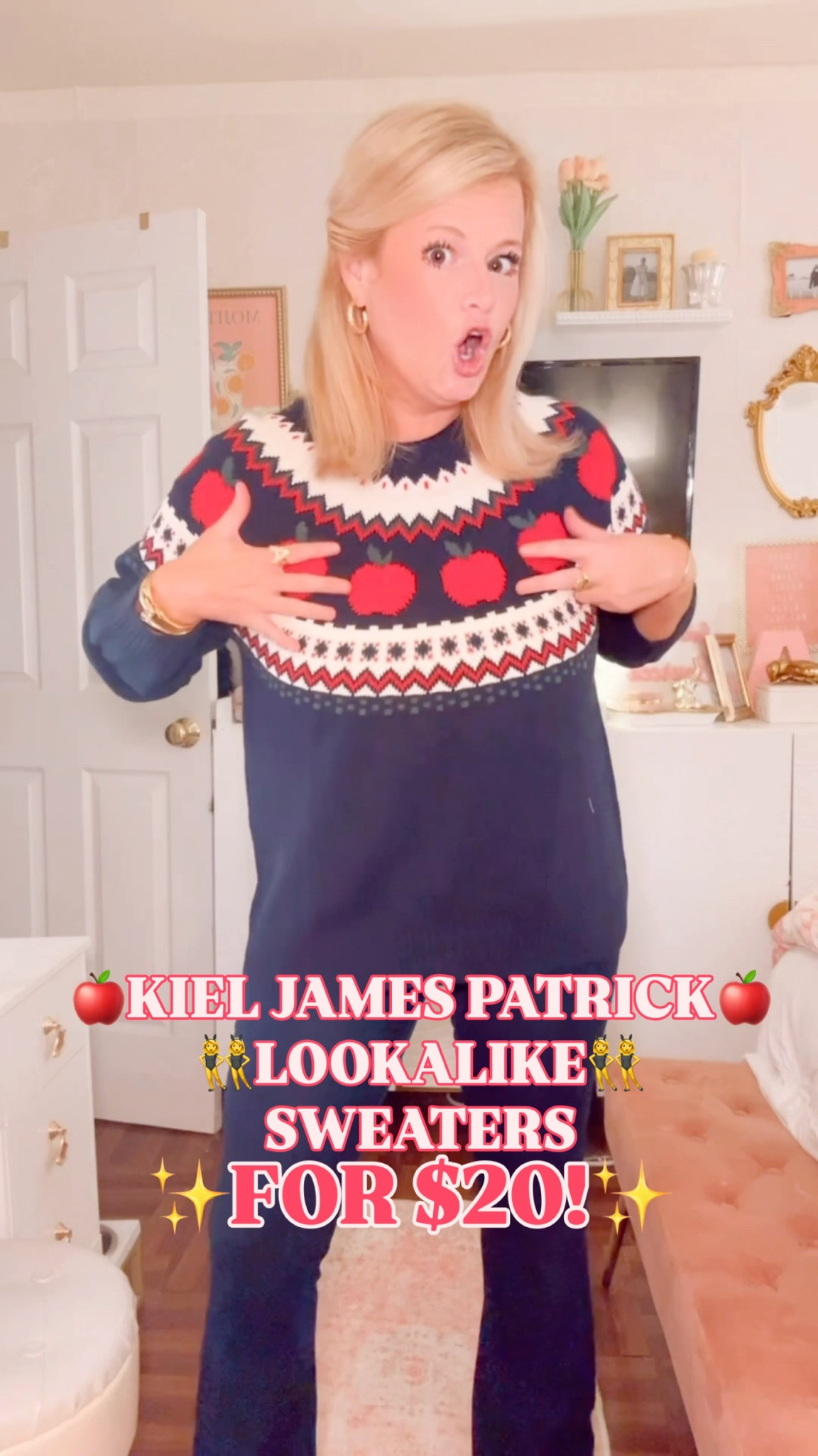  🍎✨ The Viral Kiel James Patrick Apple Sweater… for $20. Yes, really. ✨🍎

The KJP version is $148 (and sells out every year). This one is Sam’s Club under $20 and I swear it looks, feels, and styles way more expensive than it is. This is how you do designer looks for less and still keep it preppy, polished, and chic.

It’s 100% cotton, cozy without being bulky, and the apple fair isle pattern feels like fall perfection — whether you’re a teacher, a mom, or just love the crisp New England prep vibe. Pair it with jeans, trousers, or skirts and you instantly have that KJP lookalike sweater moment without the price tag.

I’m in the medium here, but they run generous — if you’re between sizes, I’d size down. Sizes run XS–XXL but they’re already moving fast at this price.

Trust me, this is going to be the $20 sweater you pull out year after year — but you’ll kick yourself if you wait, because these will sell out.

#LookForLess #KielJamesPatrick #DesignerDupes #FallSweater #FallOutfitIdeas #LTKFall 

 

#LTKSeasonal #LTKFindsUnder50 #LTKWorkwear