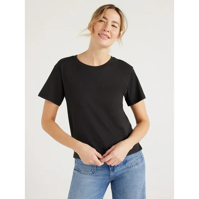 Free Assembly Women's Cotton Cropped Boxy Tee with Short Sleeves, Sizes XS-XXL | Walmart (US)