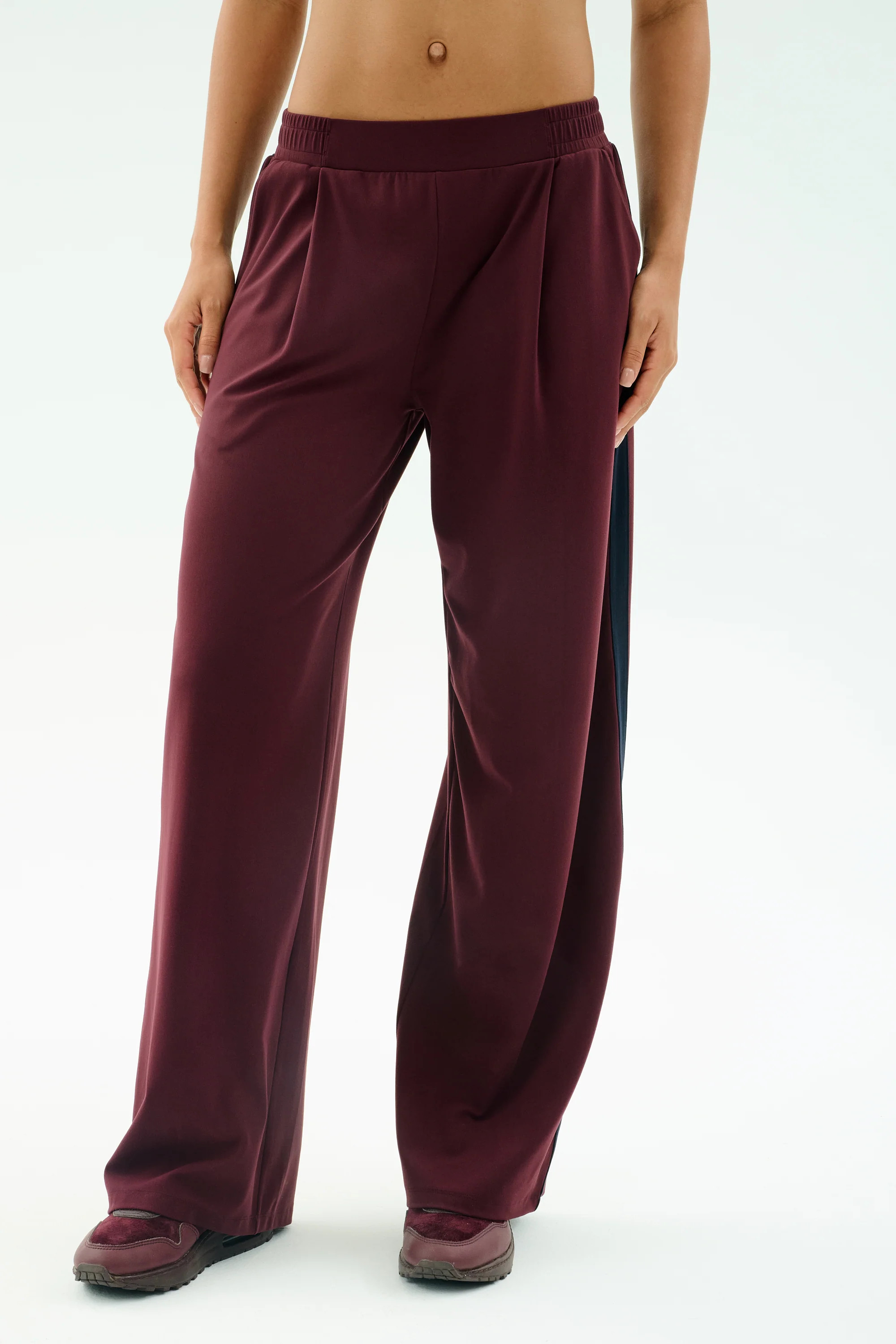Luca Airweight Trouser with Stripe - Dark Cherry/Indigo | Splits59.com