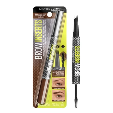 Maybelline Brow Inserts 2-in-1 Eyebrow Pencil and Brow Gel, Medium Brown, 0.04 fl oz | Walmart (US)