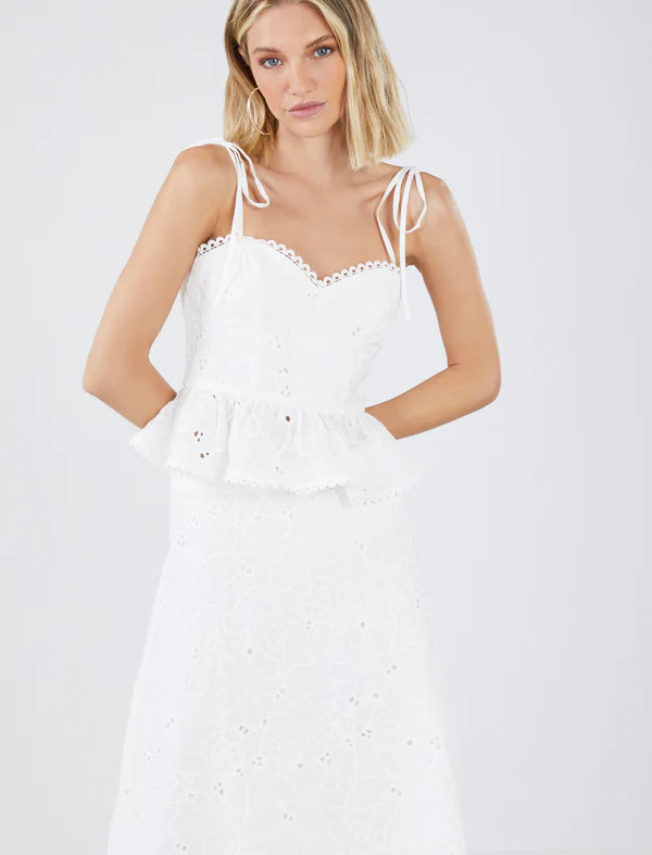 Sylvie Eyelet Peplum Top | BCBG Max Azria 