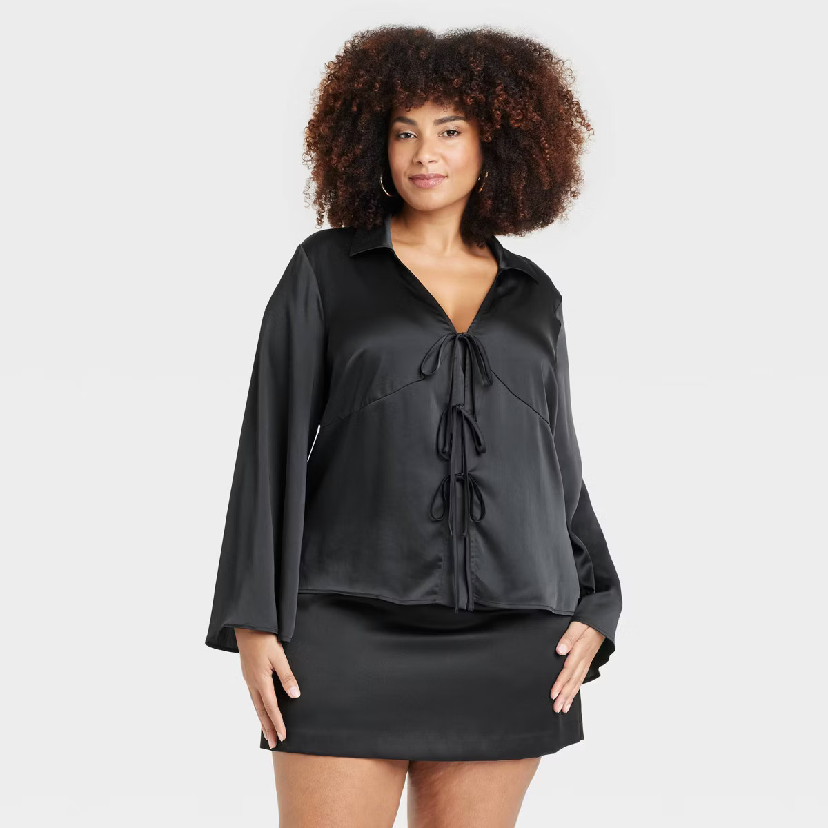 Women's Long Sleeve Satin Tie Blouse - A New Day™ | Target