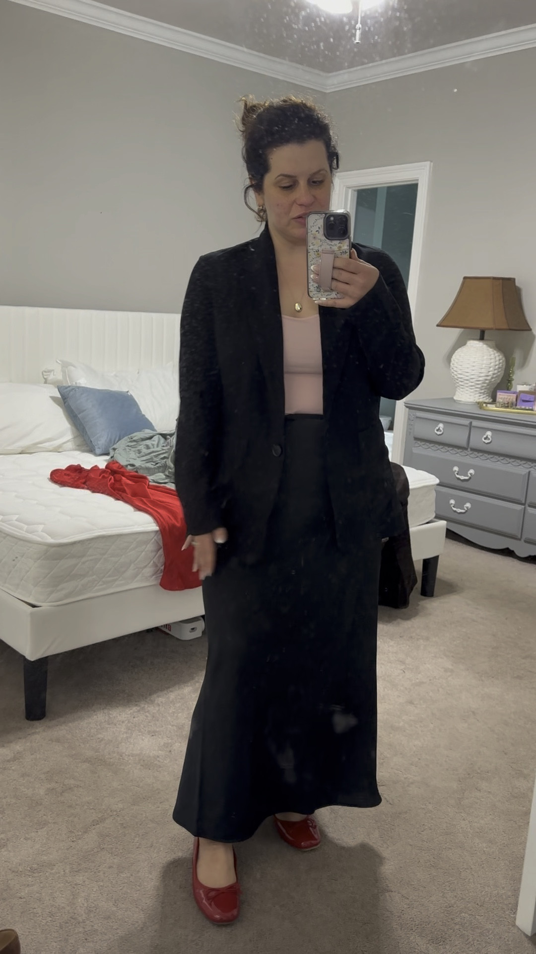 Wearing a medium in the slip maxi skirt and blazer. Love both pieces! Size up in the blazer for an oversized fit, but the sleeves will need scrunched or hemmed. So cute with the skirt for work or with jeans for a more casual fit! 

#LTKFindsUnder50 #LTKStyleTip #LTKMidsize