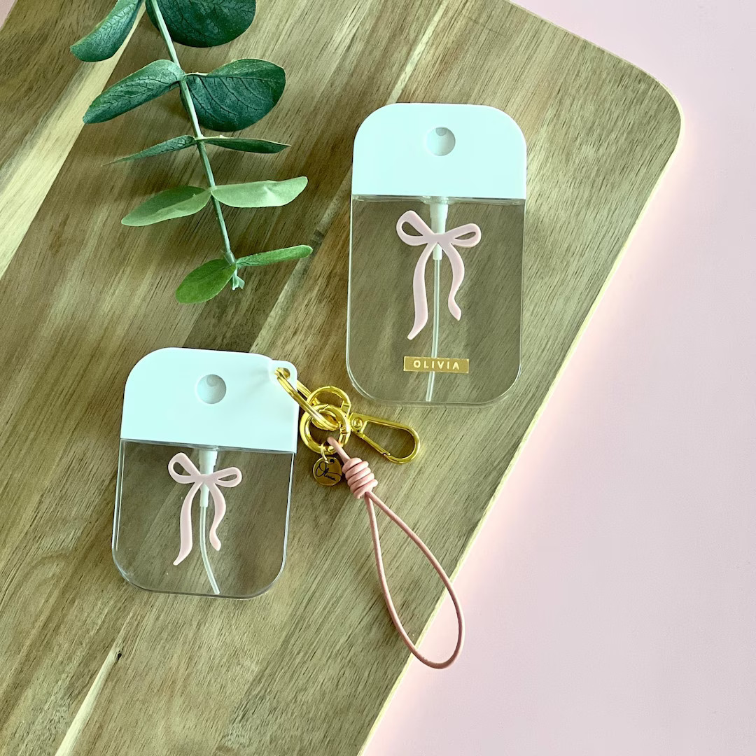 Pink Coquette Bow Refillable Empty Spray Bottle With Keychain, Minimalist Custom Engraved Mist Mi... | Etsy (US)