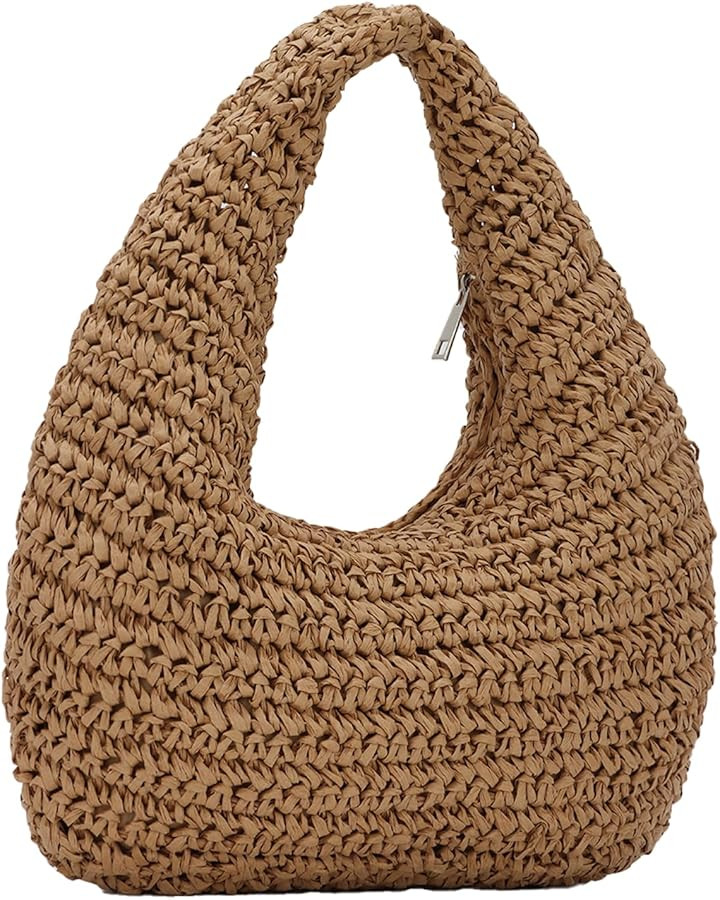 GOKTOW Women Hand Carry Only Straw Bag, Crescent Summer Beach Purse, Soft Faux Straw Tote 2025 | Amazon (US)