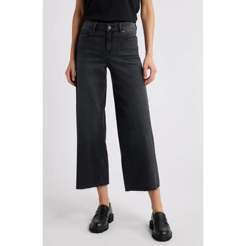 HIDDEN JEANS Raw Hem High Waist Wide Leg Jeans in Black at Nordstrom, Size 29 | Nordstrom