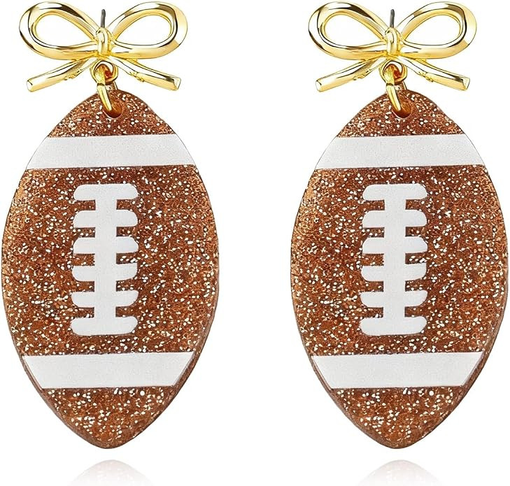 Football Bow Earrings for Women Game Day Football Mom Shirt Essentials Acrylic Cheer Dangle Earri... | Amazon (US)