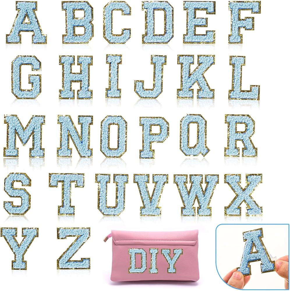 26 Piece Self Adhesive Chenille Letter Patches Varsity Letter Patches A-Z Glitter Iron on Alphabe... | Amazon (US)