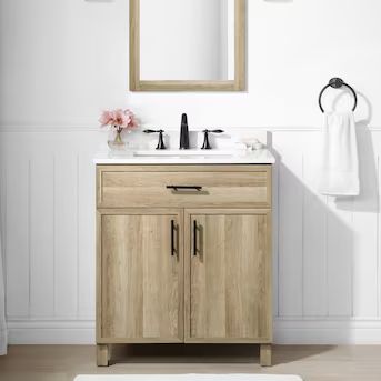 Style Selections Dolton 30-in Natural Oak Undermount Single Sink Bathroom Vanity with White Engin... | Lowe's