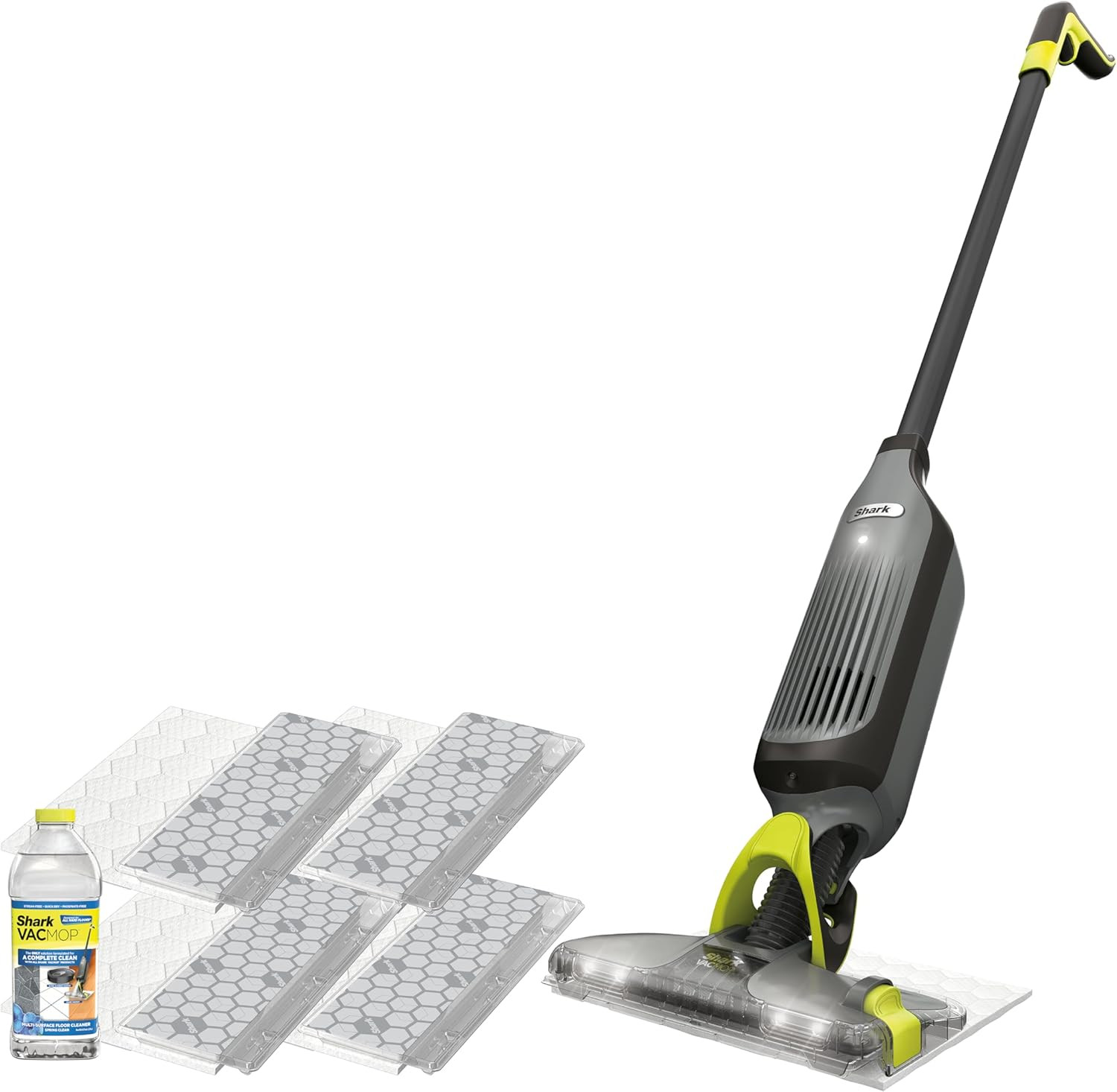 Shark VACMOP Cordless Hard Floor Cleaner, Vacuum and Spray Mop, Powerful Suction, Lightweight, LED Headlights, Includes 4 Disposable Pads, 12oz Multi-Surface Cleaning Solution, Gray, VM252 | Amazon (US)