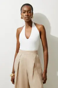 Stretch Cotton Jersey Halter Jersey Bodysuit | Karen Millen
