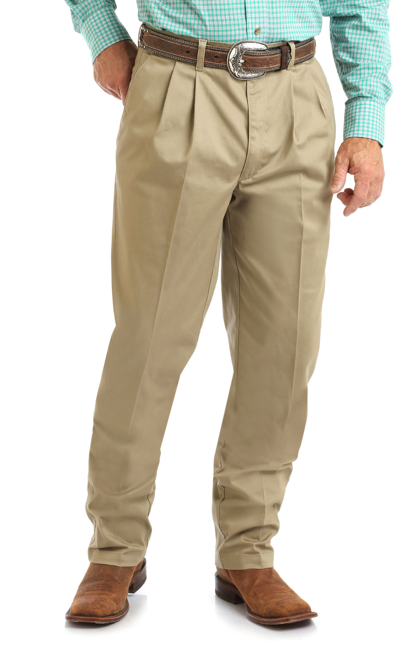 Wrangler Men's Khaki Pleated Front Relaxed Fit Wrinkle Resistant Casual Pants - Big - 44x32 - From Cavender's | Cavender's