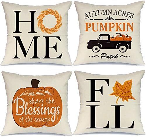 GEEORY Fall Pillow Covers 18x18 inch Set of 4 for Fall Decor Fall Decorations Pillows Truck Pumpkin  | Amazon (US)