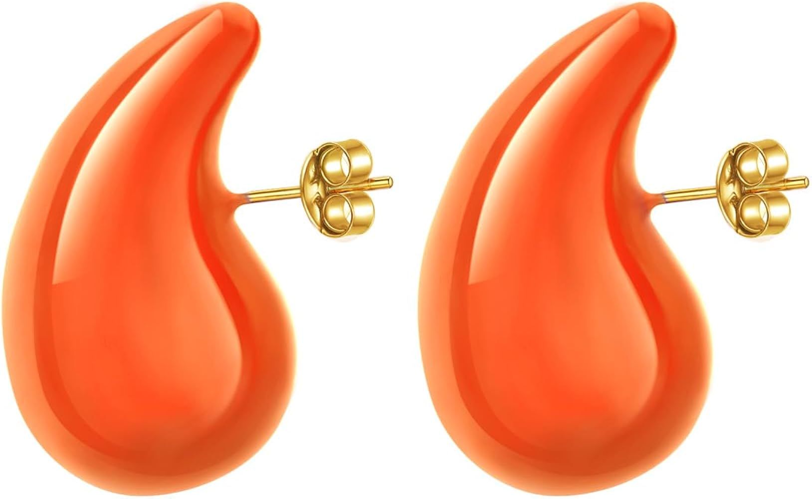 Chunky Earrings 18K Gold Plated Stainless Steel Thick Hoop Earrings Teardop Earrings Dupes for Wo... | Amazon (US)
