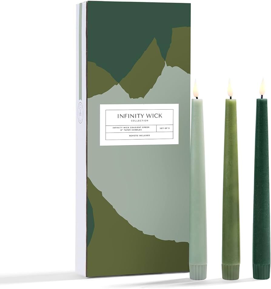 LampLust Green Flameless Taper Candles Battery Operated: 3 Pack LED Candles, 9 Inch Tall, Flicker... | Amazon (US)