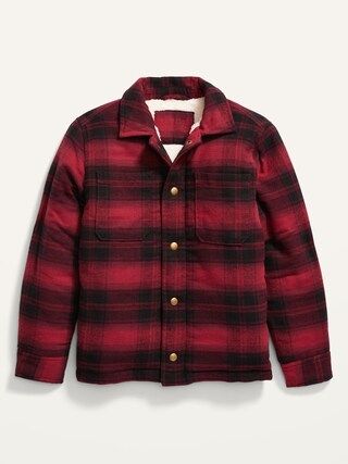 Cozy Plaid Flannel Sherpa-Lined Shirt Jacket for Boys | Old Navy (CA)