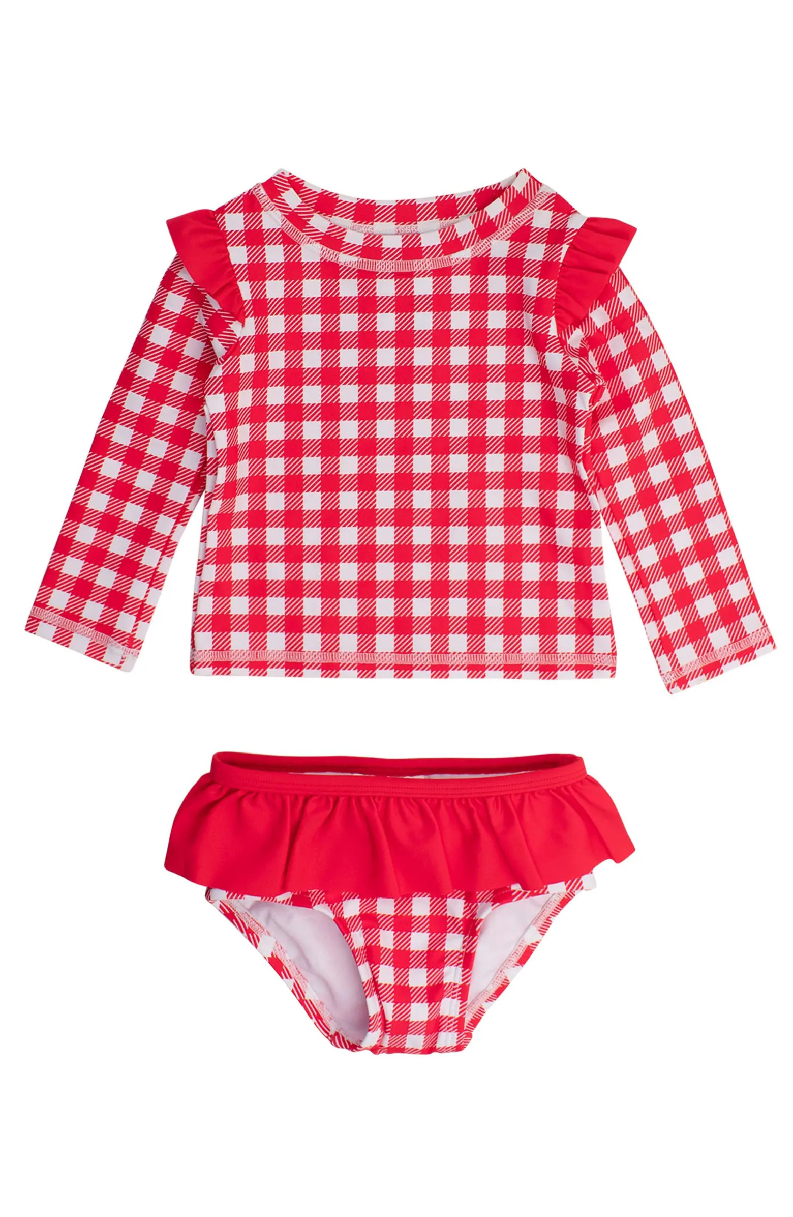 RuffleButts Baby/Toddler Girls UPF50+ Sun Protected Skirted Flutter Long Sleeve Rash Guard Bikini... | Nordstrom