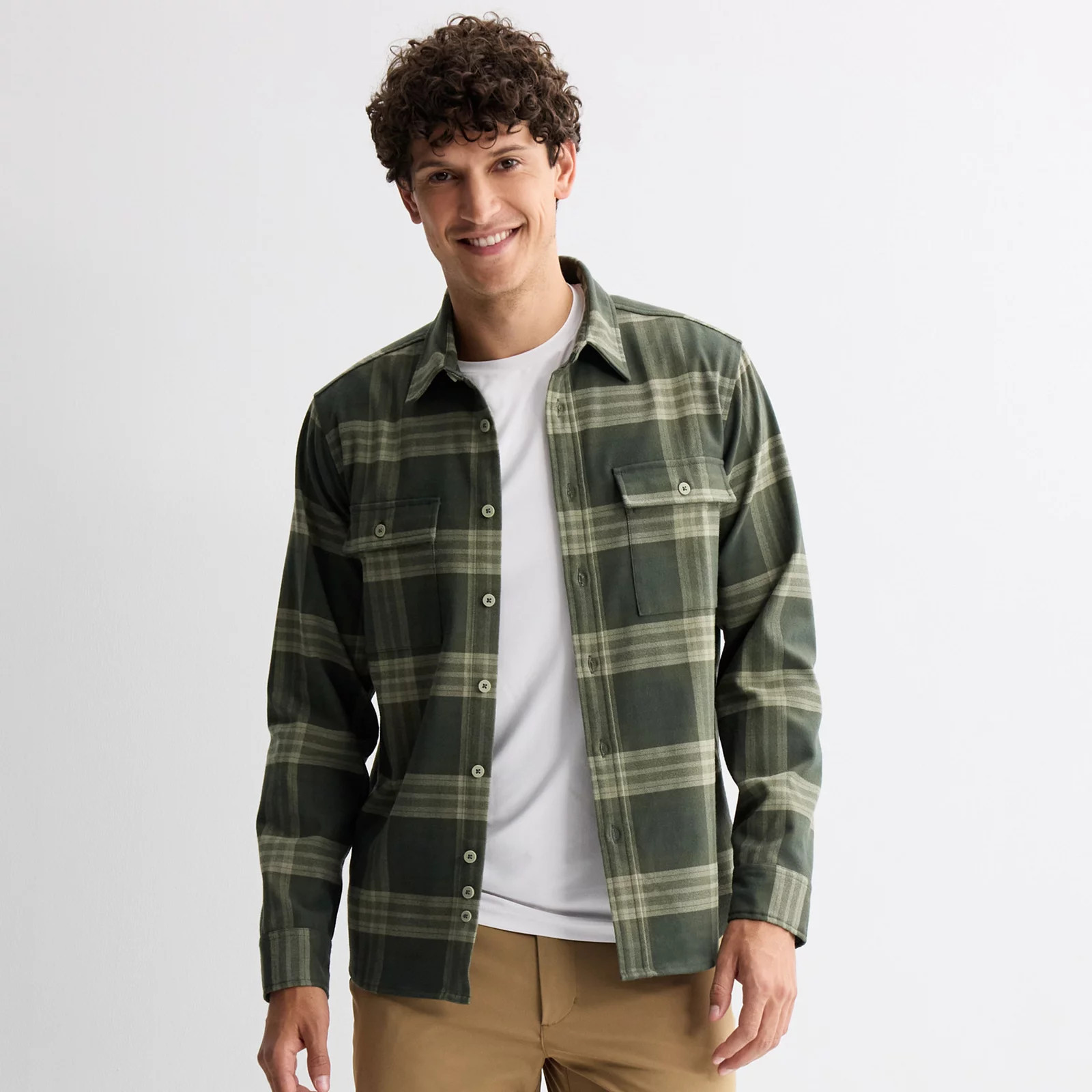Men's FLX Premium Flannel Shirt, Size: Large, Green Dash Plaid | Kohl's