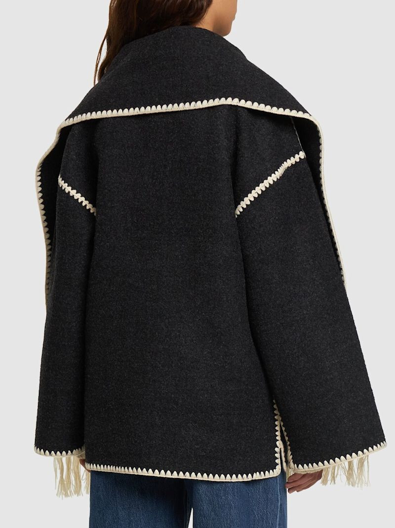 Embroidered wool blend jacket w/scarf | Luisaviaroma