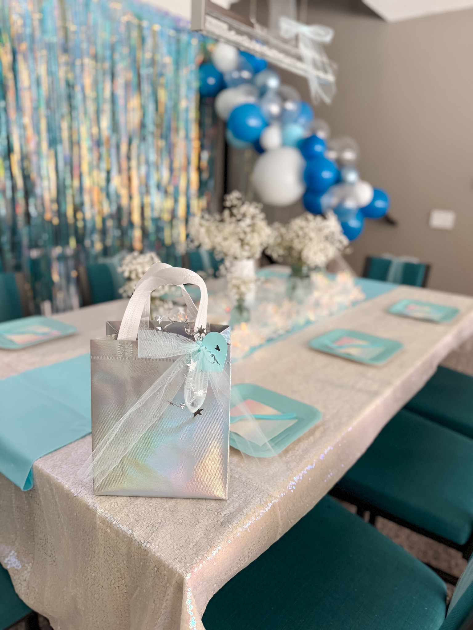 13th birthday party decor and decorations favor bags for parties 
Blue holographic iridescent party theme decor 