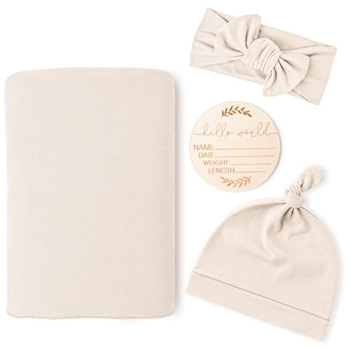 Konssy Baby Girl Newborn Receiving Blanket with Matching Headband and Beanie Set Baby Swaddle Nur... | Amazon (US)