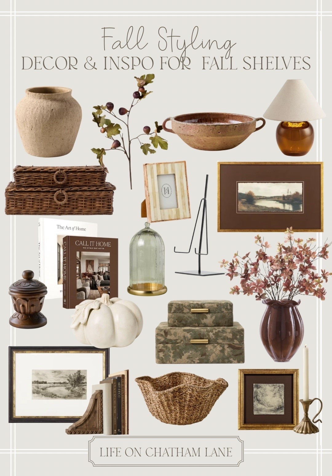 Fall shelf styling decor and inspo!  A round up of the prettiest fall art, stems, vases, decorative bowls + boxes, and more to add a seasonal touch to your shelves!

#LTKHome #LTKSeasonal