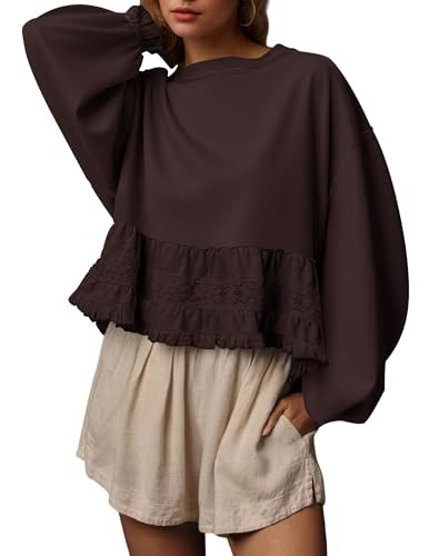 Burtell Crew Neck Crop Oversized Sweatshirts For Women Casual Long Puff Sleeve Babydoll Tops Loos... | Amazon (US)