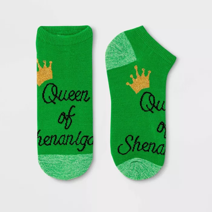 Women's "Queen of Shenanigans" St. Patrick's Day Low Cut Socks - Green One Size | Target