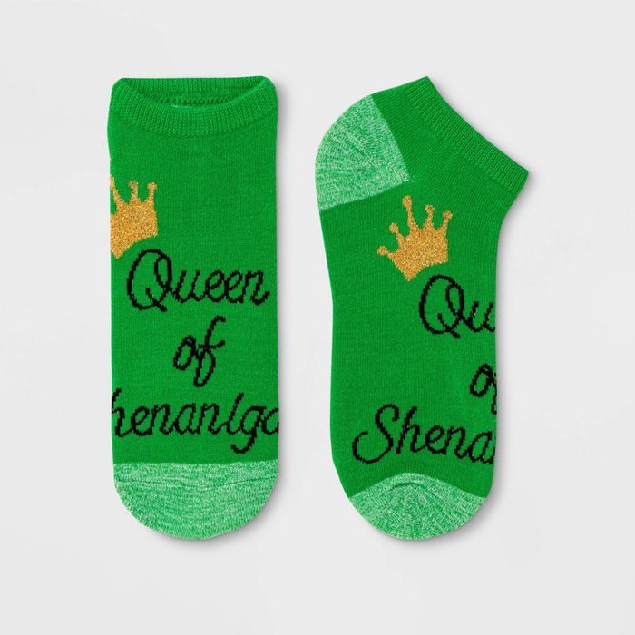 Women's "Queen of Shenanigans" St. Patrick's Day Low Cut Socks - Green One Size | Target