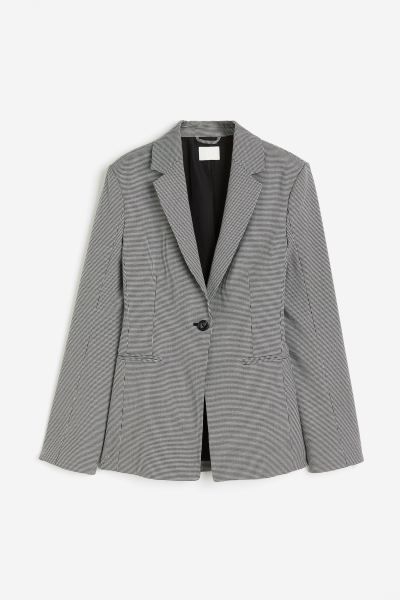 Tapered-waist twill blazer - Black/Dogtooth-patterned - Ladies | H&M GB | H&M (UK, MY, IN, SG, PH, TW, HK)
