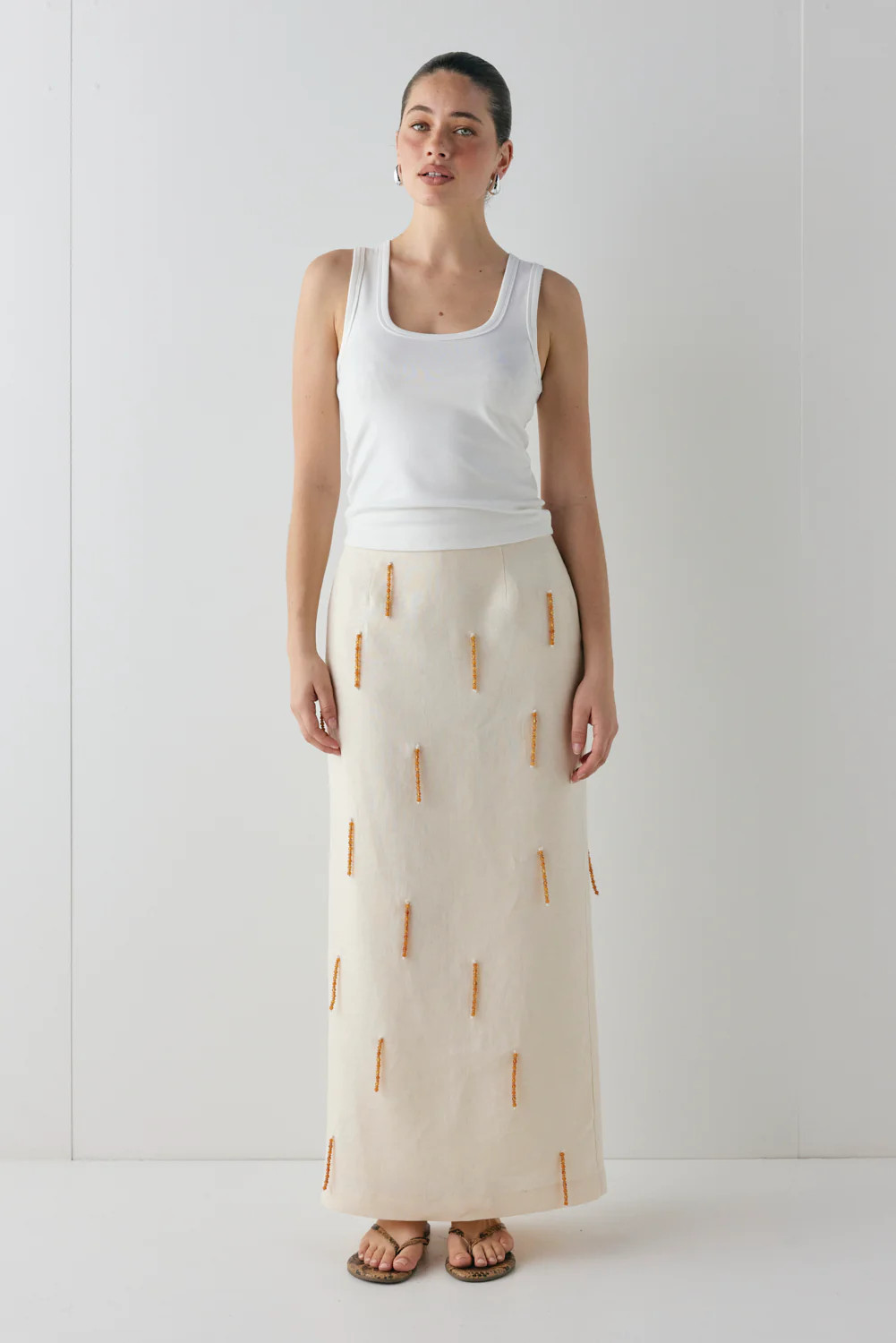 Devyn Linen Midi Skirt Cream | VRG Grl