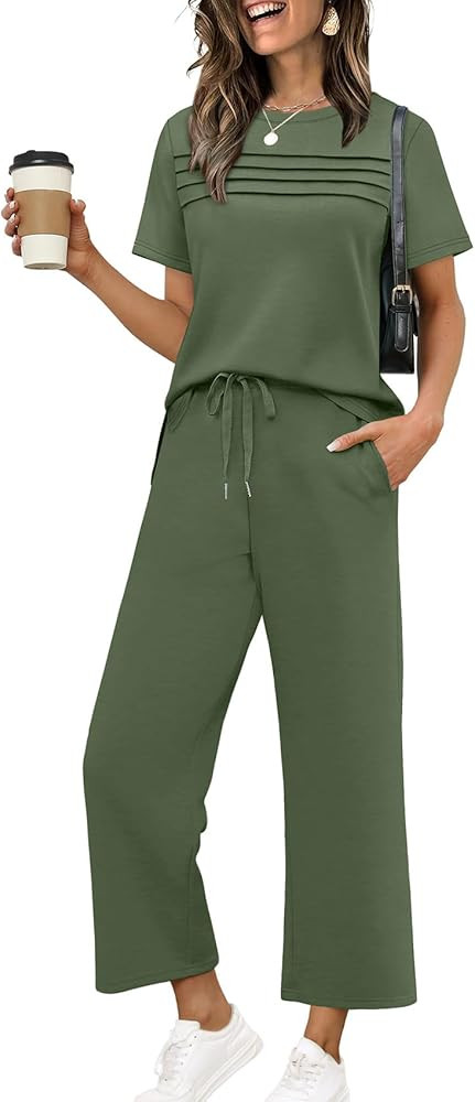 WIHOLL Two Piece Sets for Women Summer Spring Travel Vacation Outfits Short Sleeve Lounge Sets Si... | Amazon (US)