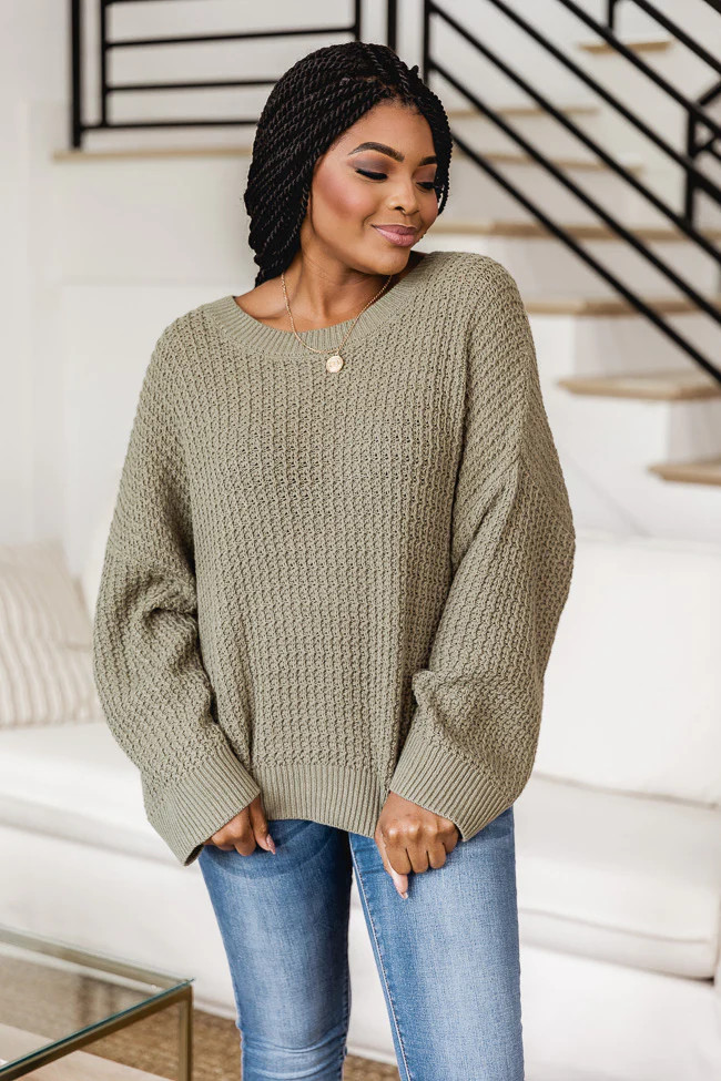 Someday Plans Olive Textured Sweater | The Pink Lily Boutique