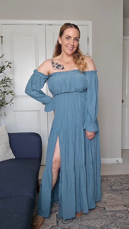 Love this beautiful flowy strapless long sleeve dress. Wearing teal in size large. Perfect for summer family photos, beach photo shoot, bump friendly too. Amazon dresses, summer dresses, strapless summer dress, flowy beach dress, Zesica fashion, Amazon fashion

#LTKStyleTip #LTKMidsize #LTKSaleAlert