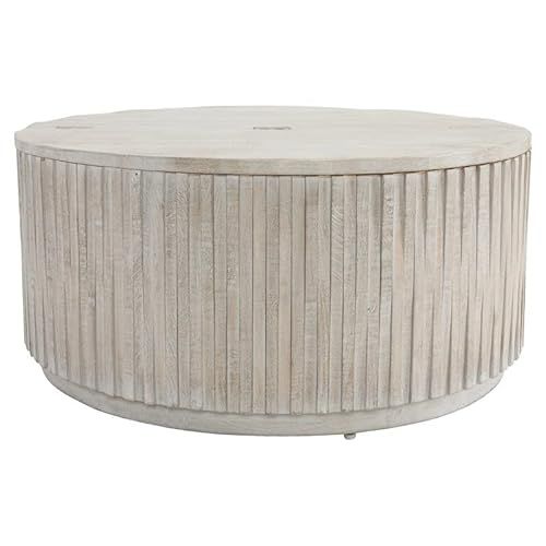 Kosas Home Maya 40x40 Round Mango Wood Coffee Table in Sunbleached Gray | Amazon (US)