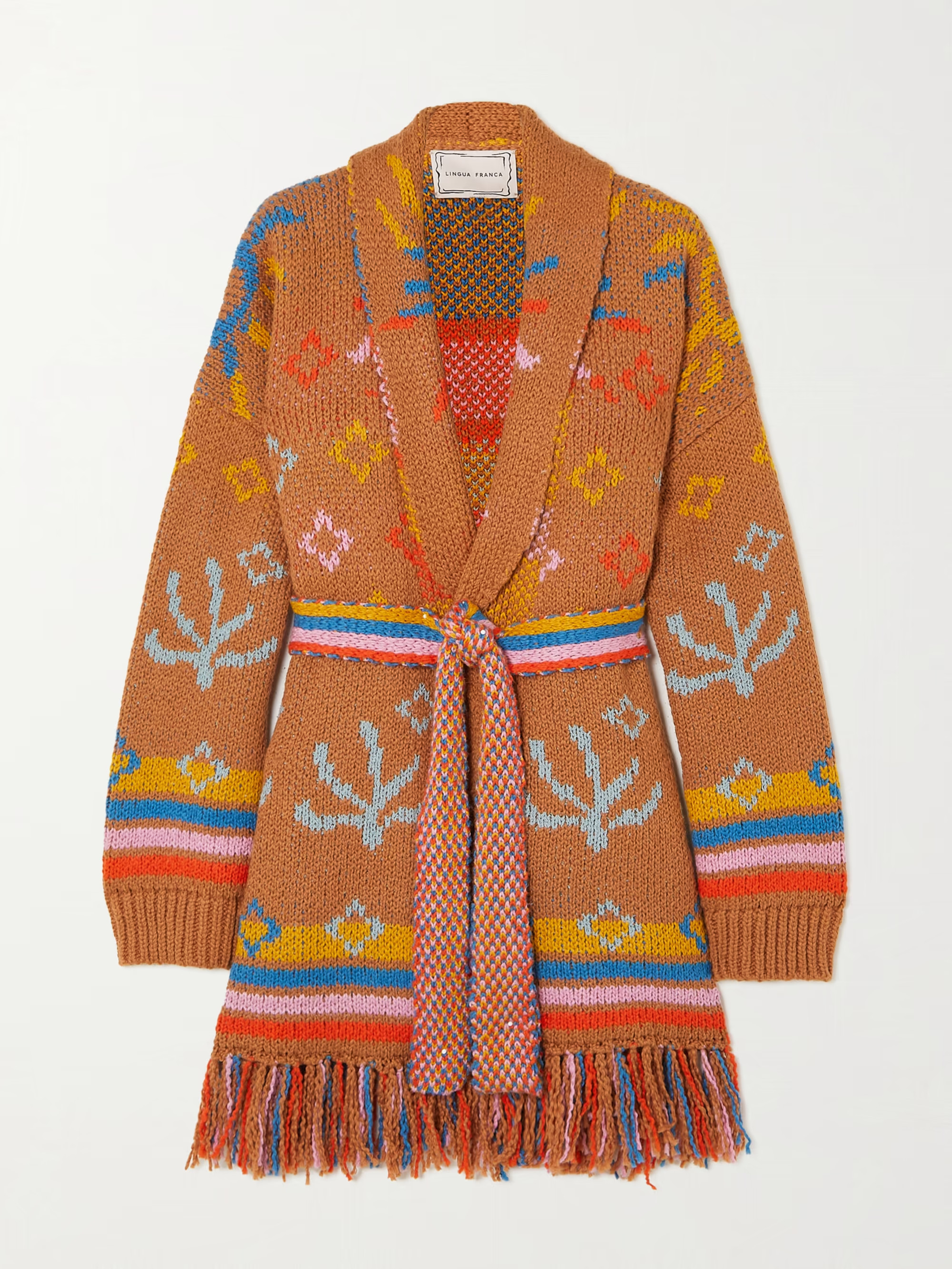 Sun belted fringed intarsia cotton cardigan | NET-A-PORTER (US)